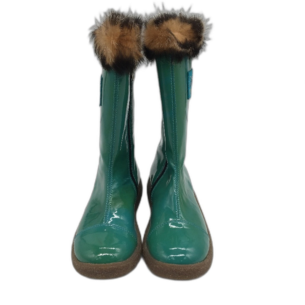 Dolce & Gabbana Junior Green Leather Girls Zip Up Boots Size US 12 EUR 29 DEMO