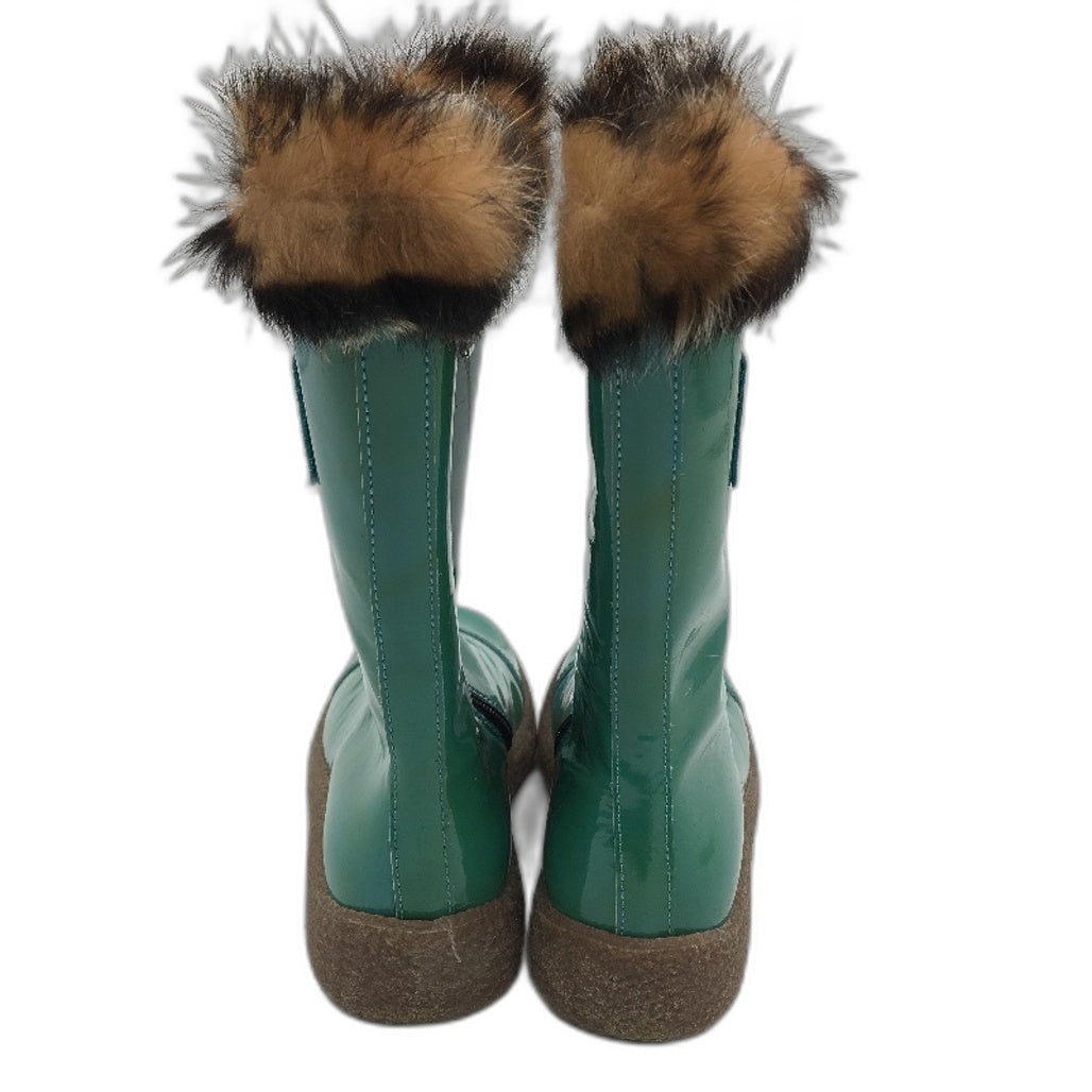 Dolce & Gabbana Junior Green Leather Girls Zip Up Boots Size US 12 EUR 29 DEMO