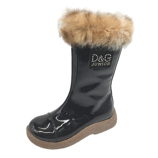 Dolce & Gabbana Junior Black Leather Girls Zip Up Boots Size US 10.5 EUR 27 NEW