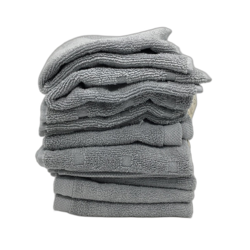 Kirkton House 10 Piece Silver Grey Square Patterned Luxe Face Washers Pack NEW