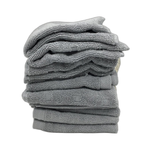Kirkton House 10 Piece Silver Grey Square Patterned Luxe Face Washers Pack NEW