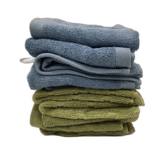 Kirkton House 10 Piece Blue & Green Square Patterned Luxe Face Washers Pack NEW