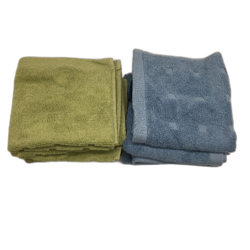 Kirkton House 10 Piece Blue & Green Square Patterned Luxe Face Washers Pack NEW