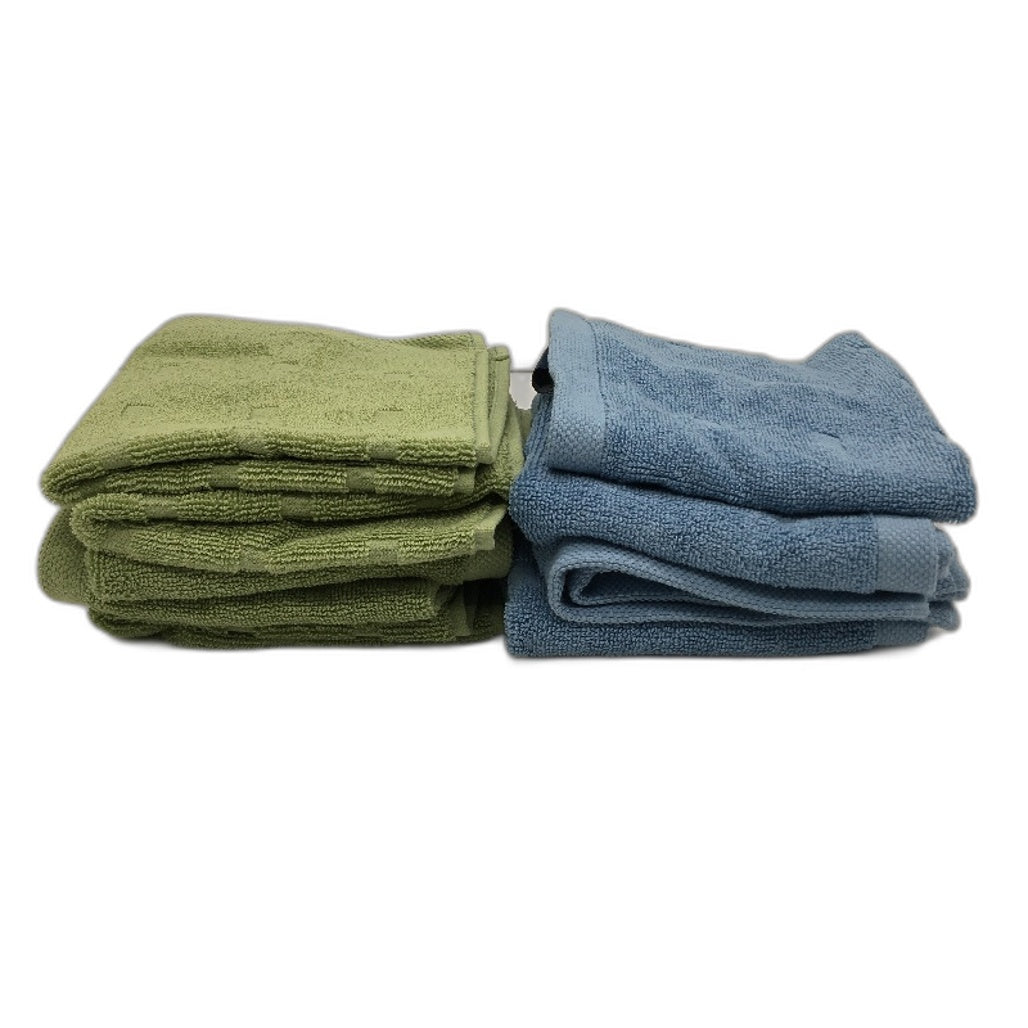 Kirkton House 10 Piece Blue & Green Square Patterned Luxe Face Washers Pack NEW
