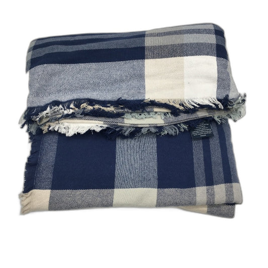 Kirkton House Soft Cotton Lightweight Navy Tan Check Throw Blanket 250cm NEW