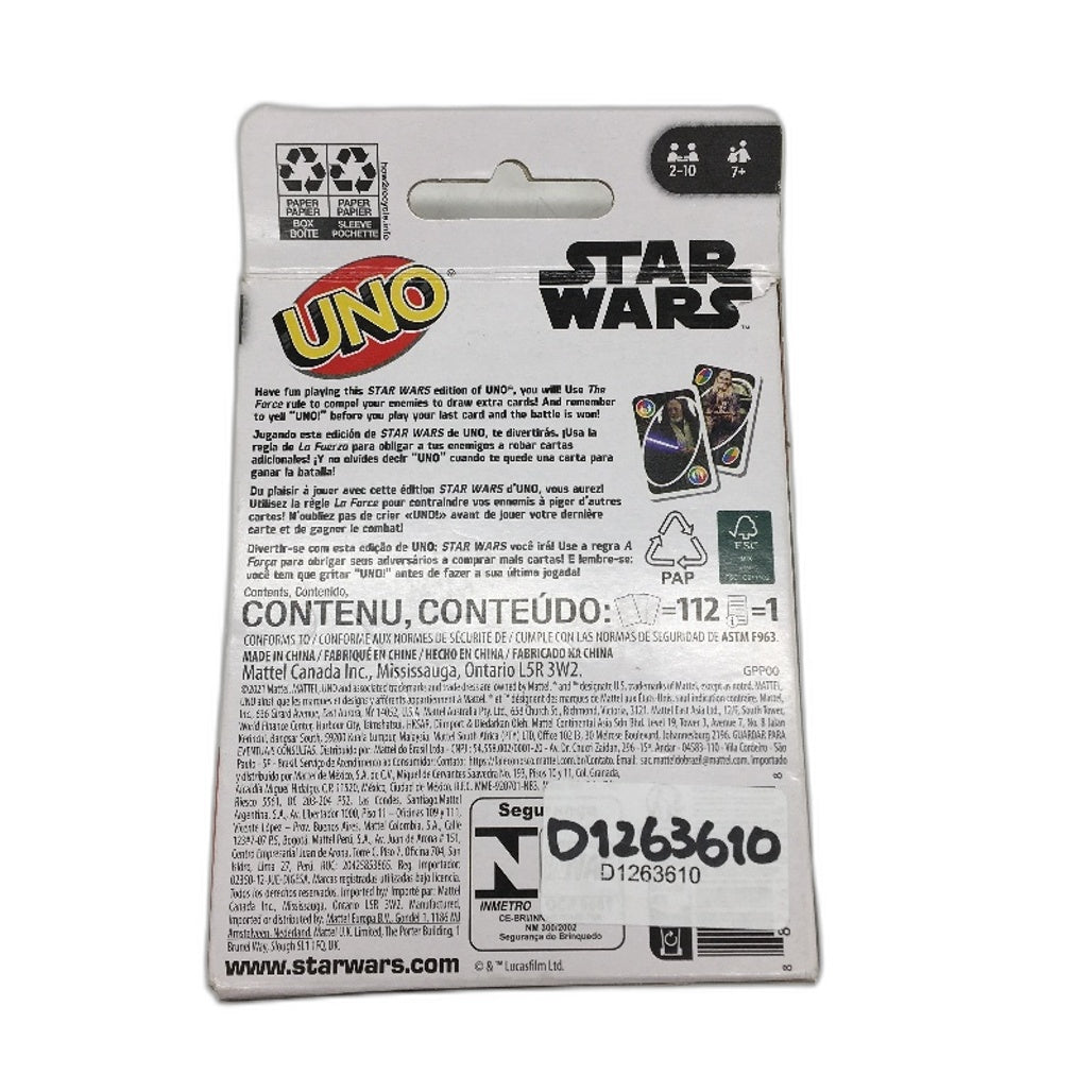 Mattel Games Uno Star Wars Card Game For Kids Adults 2 To 10 Players Age 7y+ NEW