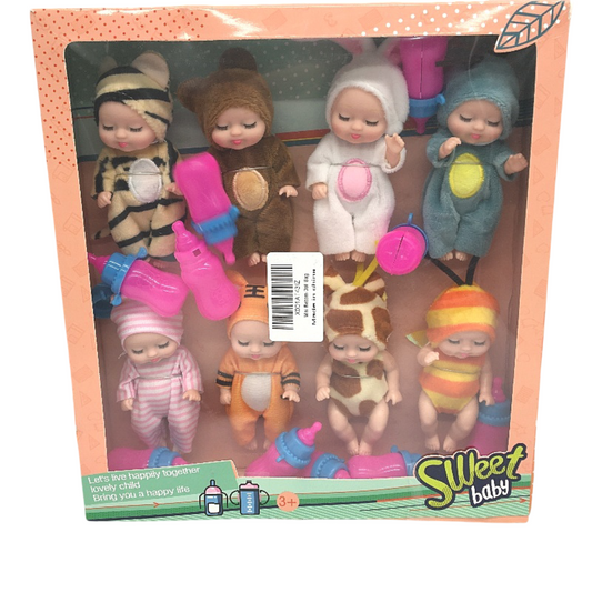 Mini Reborn Baby Dolls 8 Pack Soft Realistic Toy With Cute Animal Clothes Age 3+