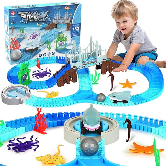 Shark Track Car Ocean Theme Racetrack Flexible Train Toys Accessories Age 3+ NEW