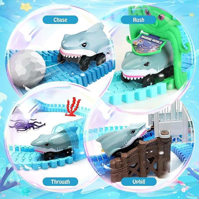 Shark Track Car Ocean Theme Racetrack Flexible Train Toys Accessories Age 3+ NEW