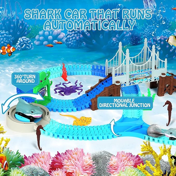Shark Track Car Ocean Theme Racetrack Flexible Train Toys Accessories Age 3+ NEW