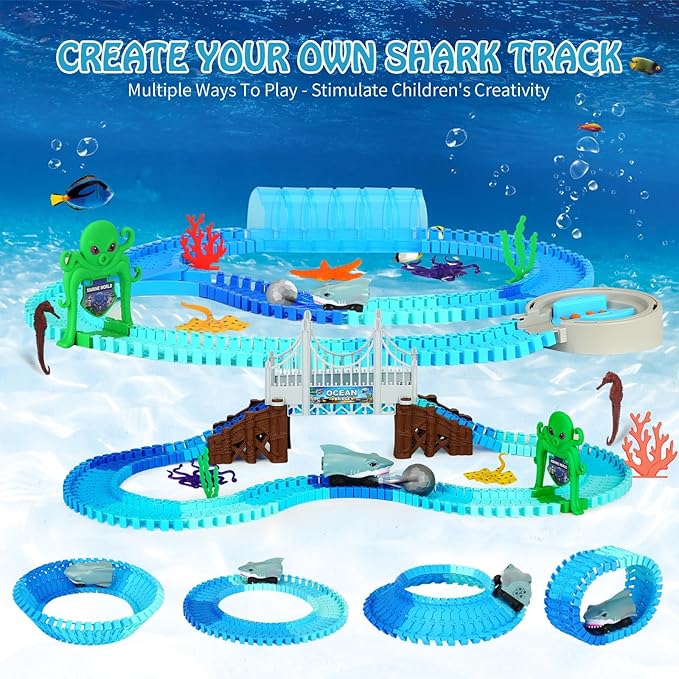 Shark Track Car Ocean Theme Racetrack Flexible Train Toys Accessories Age 3+ NEW
