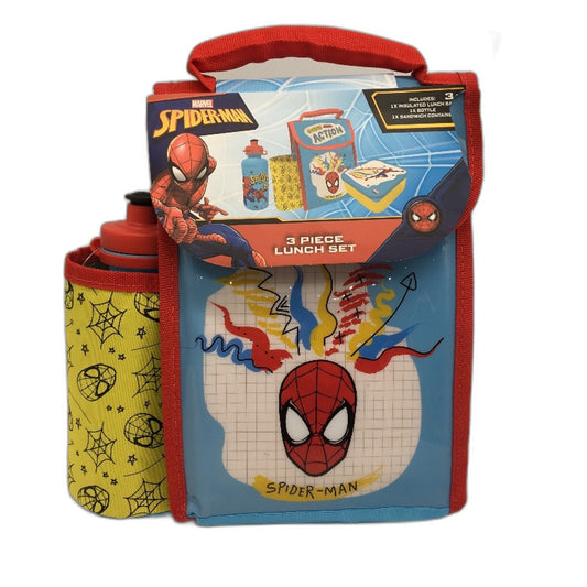 Marvel Spiderman 3 PCS Lunch Set Sandwich Container Water Bottle & Lunch Bag NEW