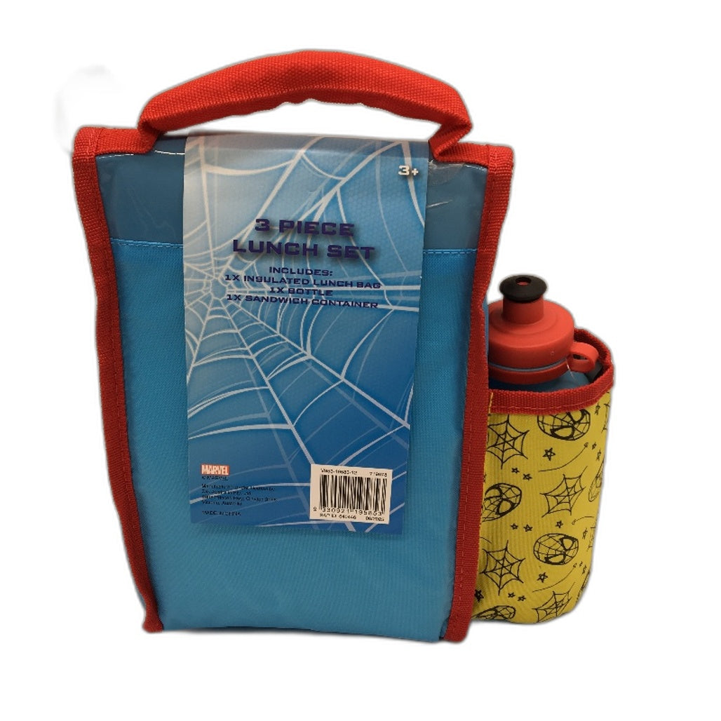 Marvel Spiderman 3 PCS Lunch Set Sandwich Container Water Bottle & Lunch Bag NEW