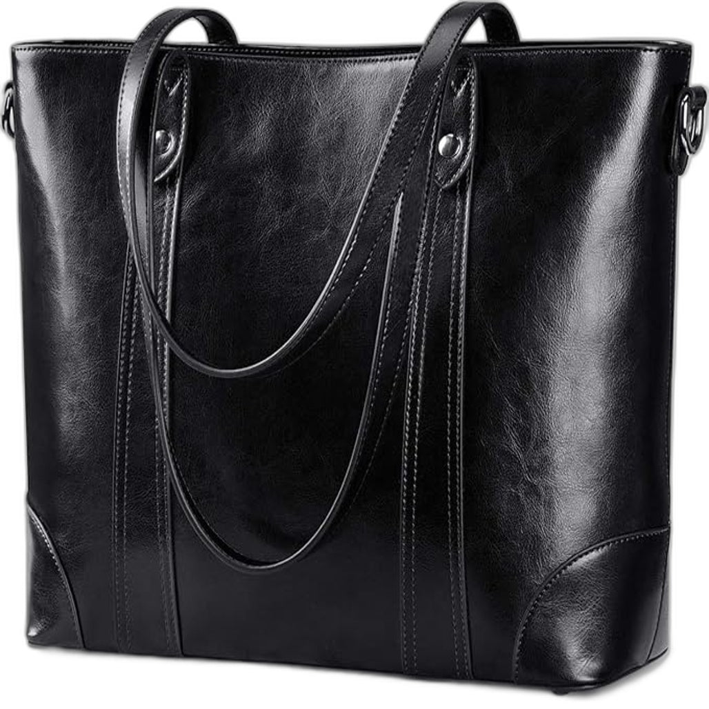 S Zone Cow Leather Tote Bag Handbag Fits 14-15 6 Inch Laptop With Shoulder Strap