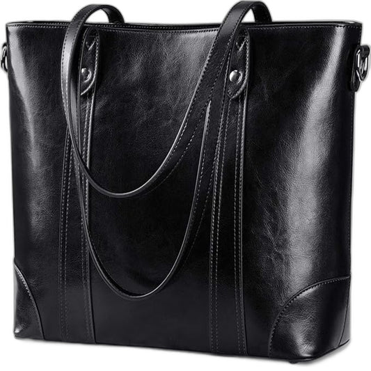S Zone Cow Leather Tote Bag Handbag Fits 14-15 6 Inch Laptop With Shoulder Strap
