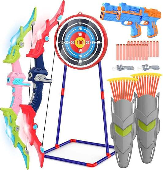 Gimmoso 2 Pack Light Up Suction Cup Bow And Arrow & Gun Archery Set For Kids NEW