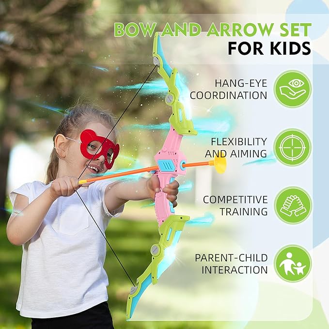 Gimmoso 2 Pack Light Up Suction Cup Bow And Arrow & Gun Archery Set For Kids NEW