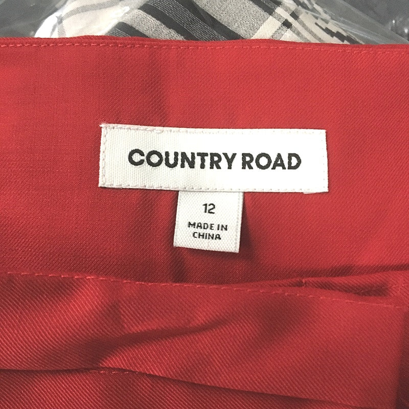 Country Road Wool Blend Straight Pleated Pants Trousers Cherry Red Womens Sz 12