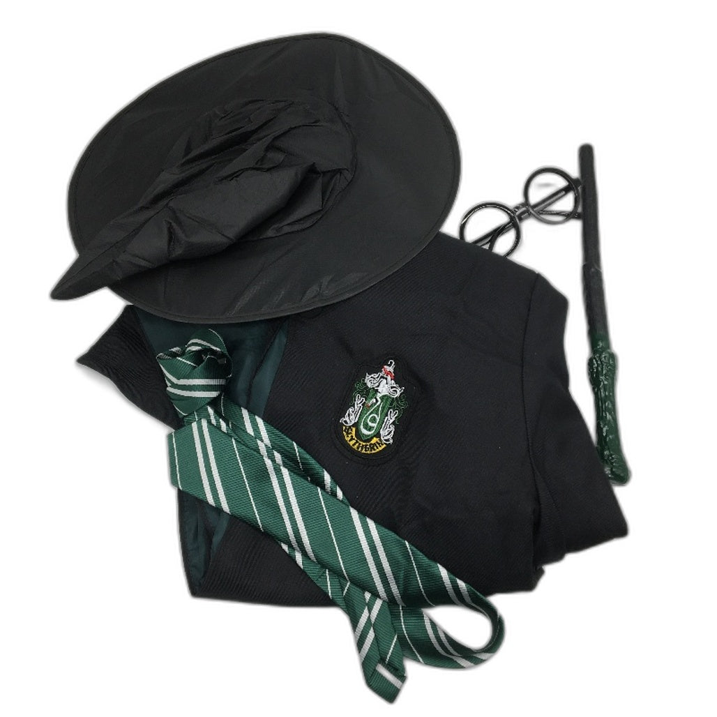 Harry Potter Slytherin 5 PCS Cosplay Costume Set Robe Wand Tie For Kids Size XL