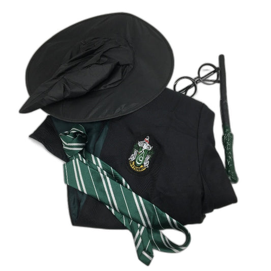 Harry Potter Slytherin 5 PCS Cosplay Costume Set Robe Wand Tie For Kids Size XL