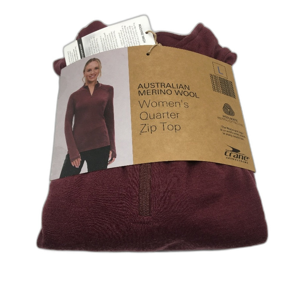 Crane Mulberry Australian 100% Merino Wool Quarter Zip Top Ladies Size L NEW