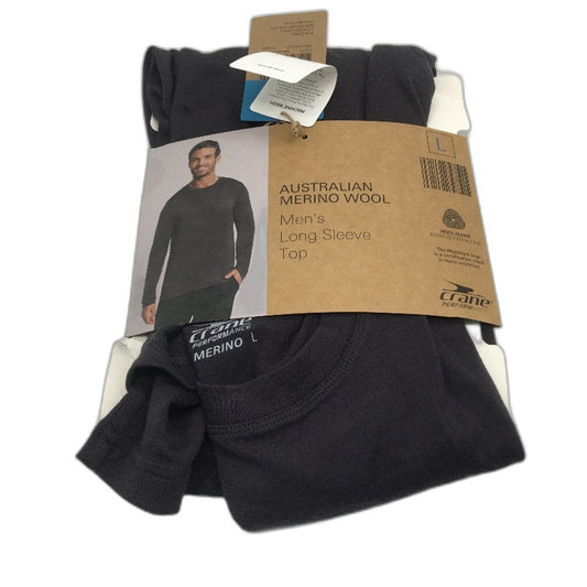 Crane Performance 100% Merino Fine Wool Grey Long Sleeve Top Mens Size L NEW