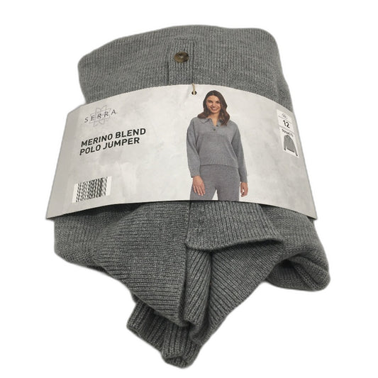 Serra Grey Merino Wool Blend Regular Fit Polo Collared Jumper Ladies Size 12 NEW