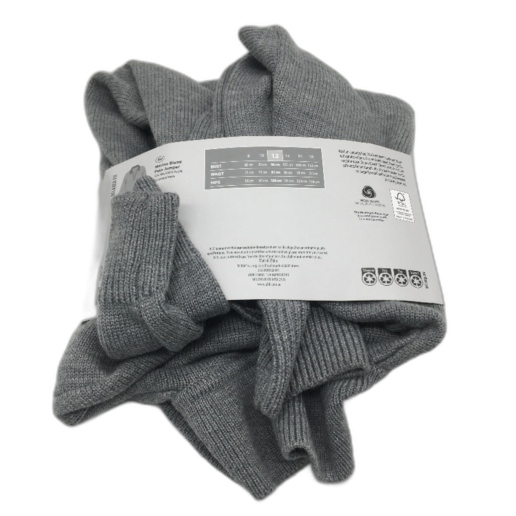 Serra Grey Merino Wool Blend Regular Fit Polo Collared Jumper Ladies Size 12 NEW