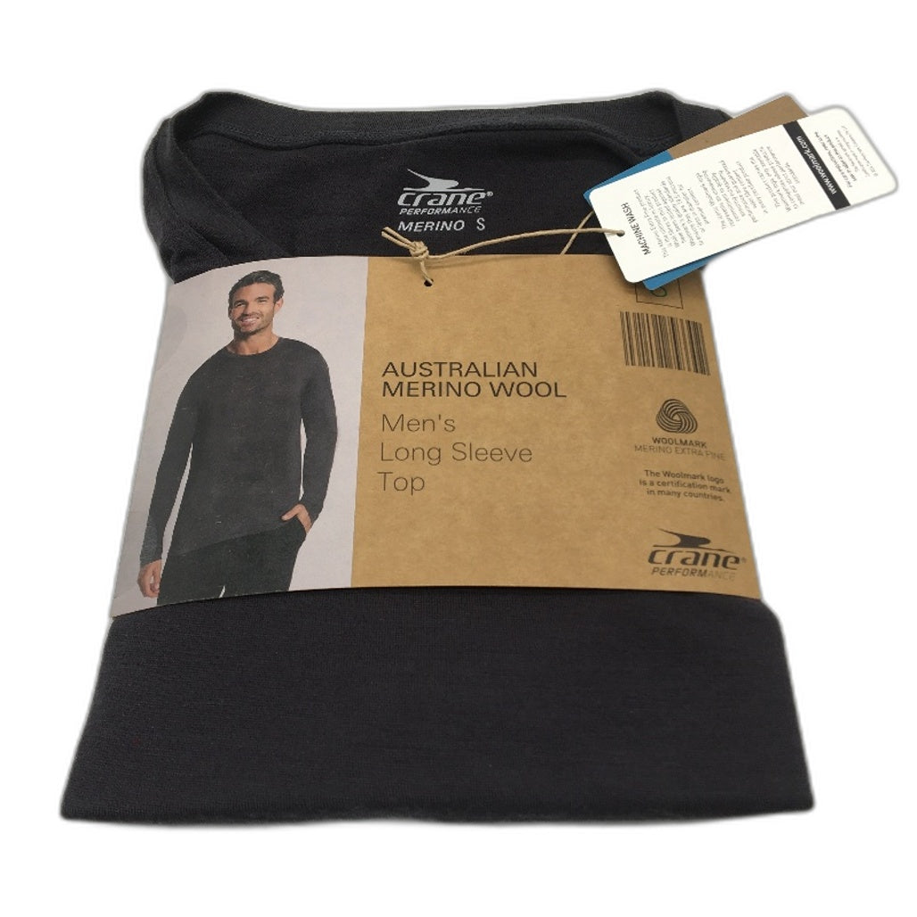 Crane Performance 100% Merino Fine Wool Grey Long Sleeve Top Mens Size S NEW