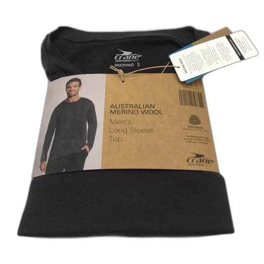 Crane Performance 100% Merino Fine Wool Grey Long Sleeve Top Mens Size S NEW
