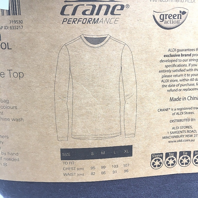 Crane Performance 100% Merino Fine Wool Grey Long Sleeve Top Mens Size S NEW