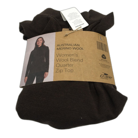 Crane Brown Australian Merino Wool Blend Quarter Zip Top Ladies Size L NEW