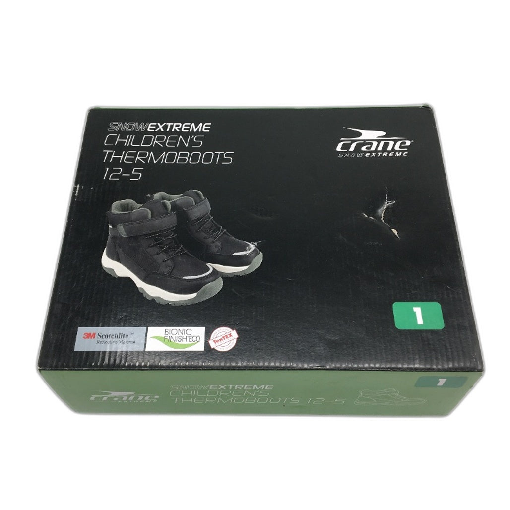 Crane Snow Extreme Thermoboots Fleece Lined Elastic Lace Black Childs Size 1 NEW
