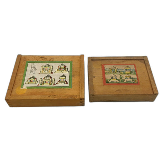 VINTAGE Set of 2 18pc and 16pc Children's Wooden Building Blocks