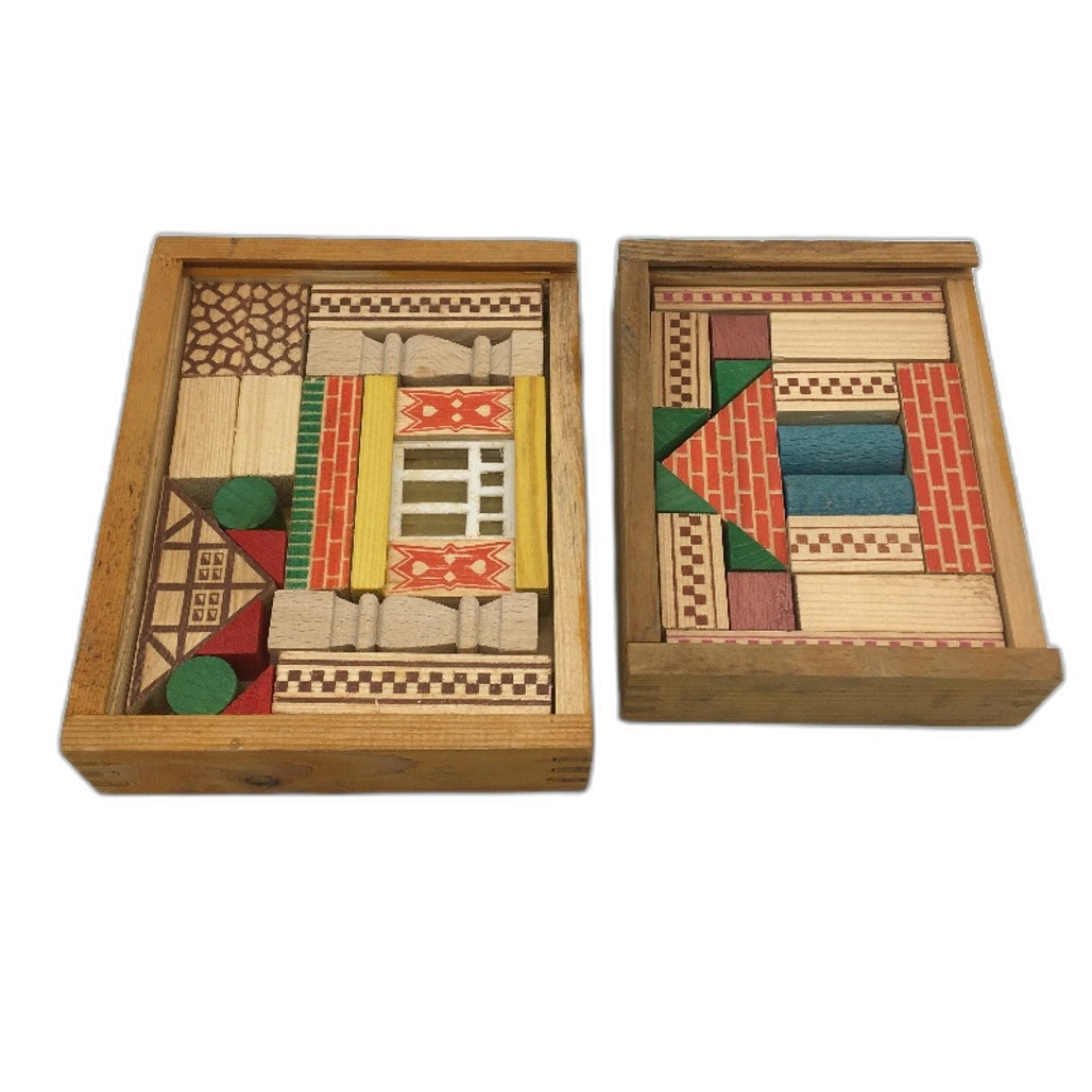 VINTAGE Set of 2 18pc and 16pc Children's Wooden Building Blocks