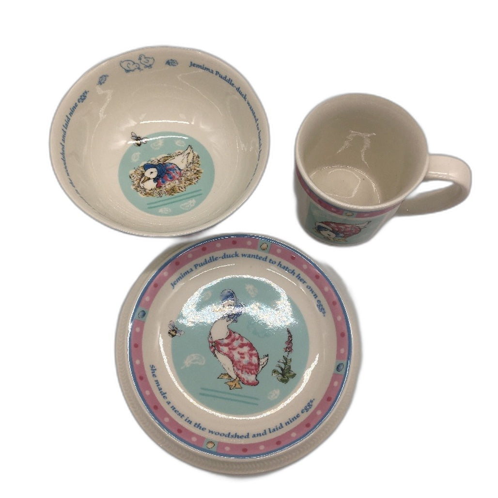VINTAGE Wedgwood 2003 Jemima Puddle-Duck 3 Piece Porcelain Dinnerware Set