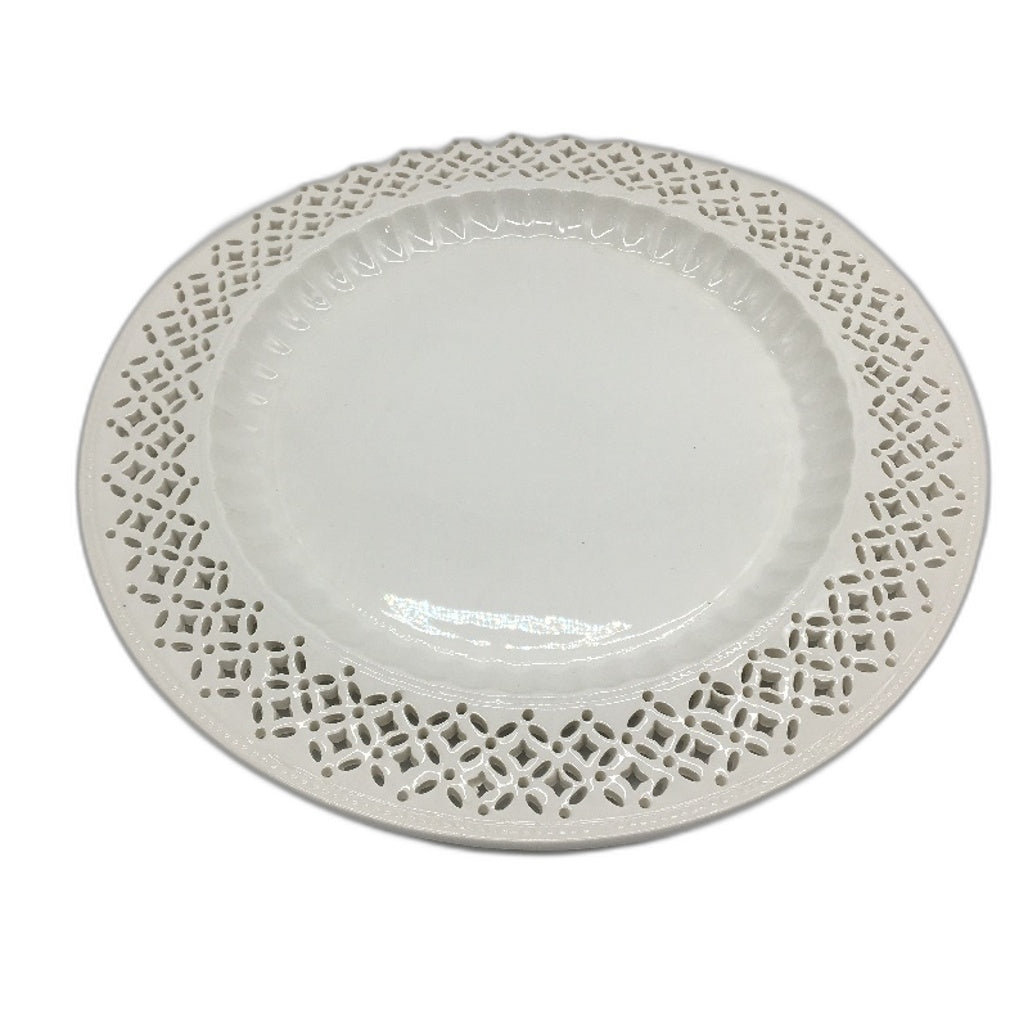 VINTAGE Leedsware Creamware Pierced 27cm Porcelain White Plate