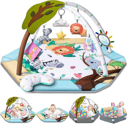8 in 1 Jungle Savannah Animal Baby Sensory Tummy Time Gym Play Mat NEW
