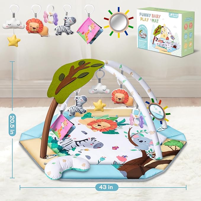 8 in 1 Jungle Savannah Animal Baby Sensory Tummy Time Gym Play Mat NEW
