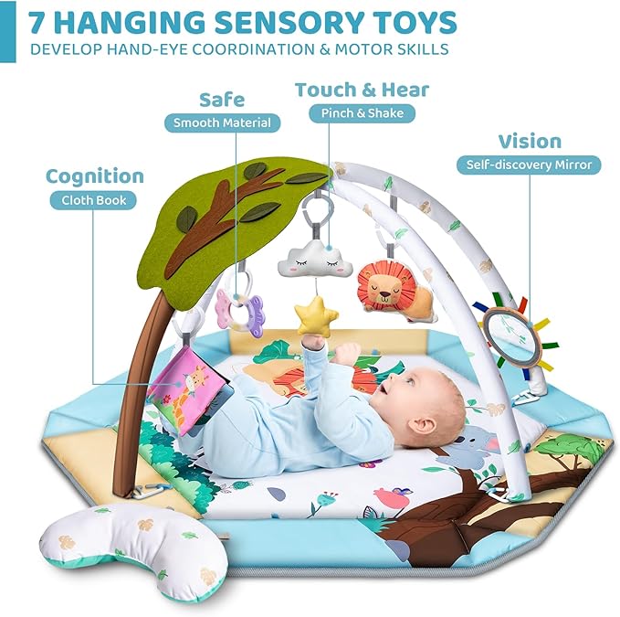 8 in 1 Jungle Savannah Animal Baby Sensory Tummy Time Gym Play Mat NEW