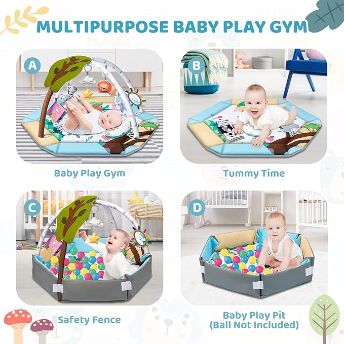 8 in 1 Jungle Savannah Animal Baby Sensory Tummy Time Gym Play Mat NEW
