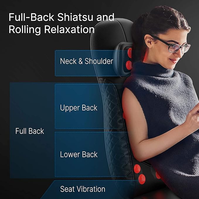 Renpho RF-BM066 Back and Neck 3 Mode Heated Shiatsu Massage Cushion Chair NEW