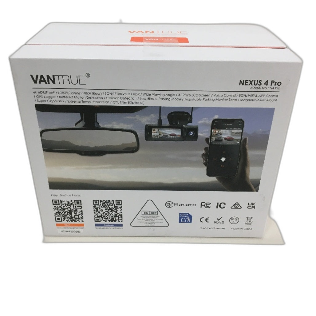 Vantrue Nexus 4 Pro 3 Channel 4K HDR 1080p Wifi Sony Starvis 2 Dash Cam NEW