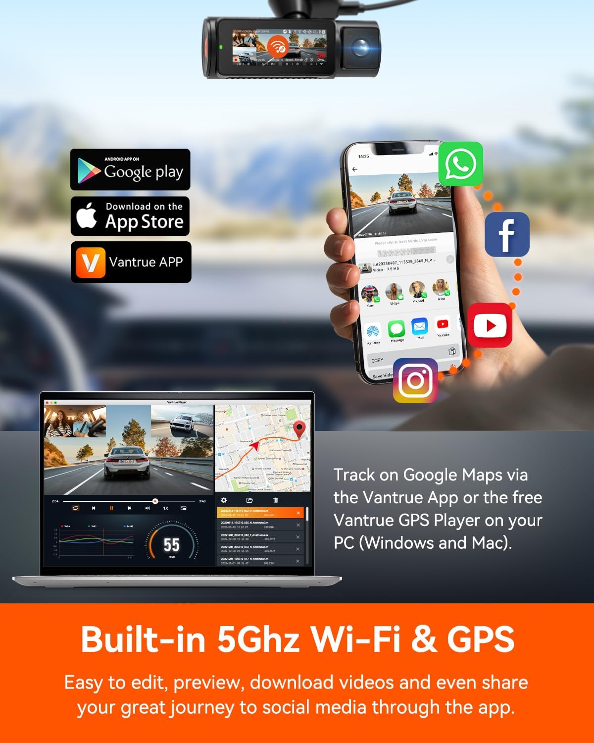 Vantrue Nexus 4 Pro 3 Channel 4K HDR 1080p Wifi Sony Starvis 2 Dash Cam NEW