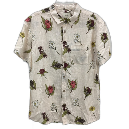 Arvust Floral Cream Short Sleeve Linen Blend Resort Shirt Mens Size Medium NEW