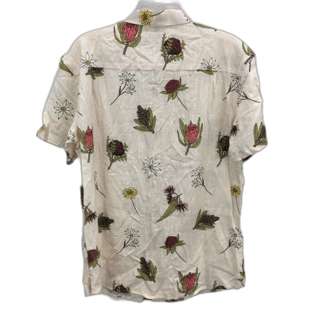 Arvust Floral Cream Short Sleeve Linen Blend Resort Shirt Mens Size Medium NEW
