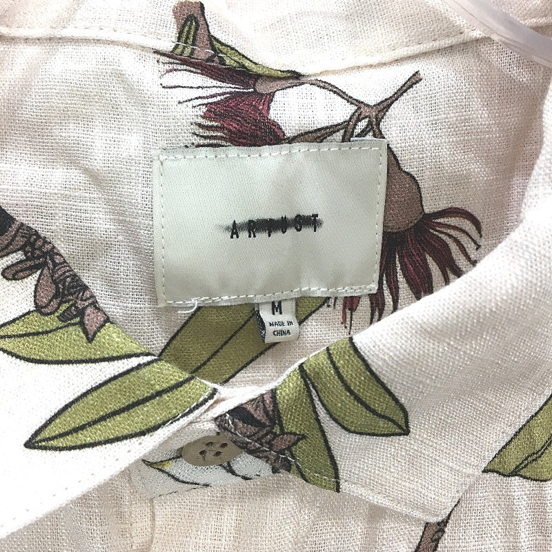 Arvust Floral Cream Short Sleeve Linen Blend Resort Shirt Mens Size Medium NEW