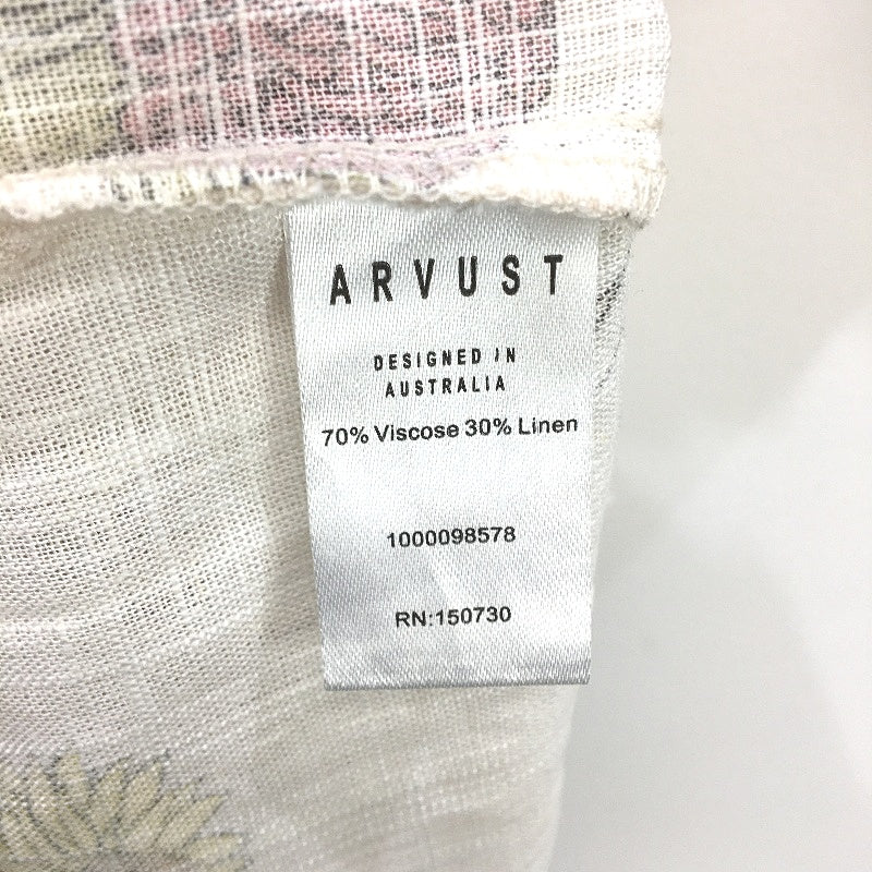 Arvust Floral Cream Short Sleeve Linen Blend Resort Shirt Mens Size Medium NEW