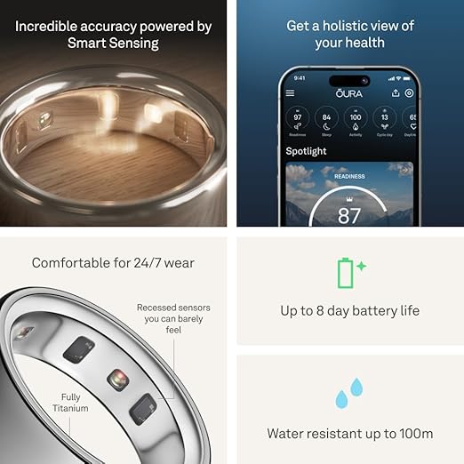 Oura Ring 4 Smart Fitness and Health Monitor Accessory in Silver Size 7 DEMO
