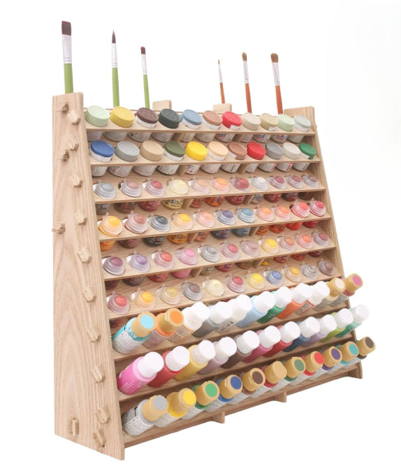 Arfetigo Extra Large Wooden 9-Tier Paint Organiser 99 Bottle Capacity Brush Rack